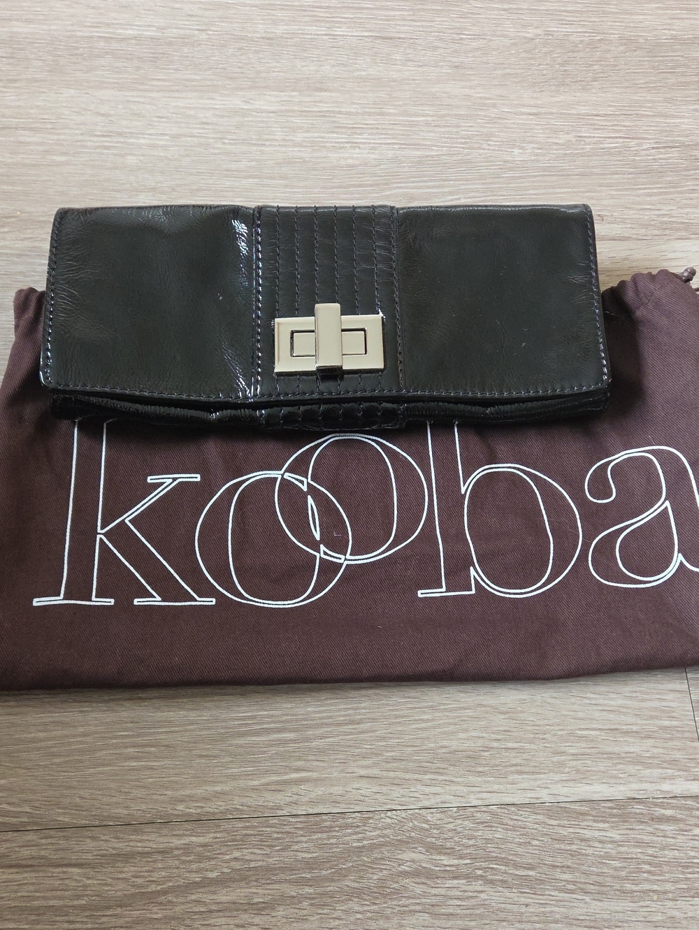 Kooba Black Patent Leather Clutch with Silver Turn-Lock